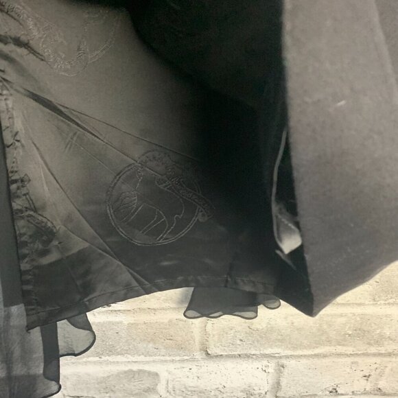 L.A.M.B. Y2K Black Wool Crisscross Waist Ruffle Stretch Wiggle Pencil Skirt - Picture 10 of 15